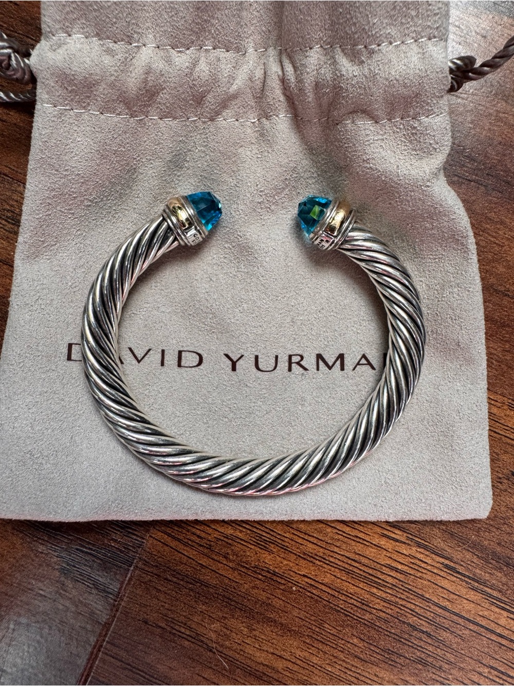 David Yurman Blue Topaz Cable Classics Cuff Bracelet 7mm Small